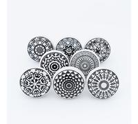 ETHNICITI 8 x Round Black & White Handmade Geometric Ceramic Door Knobs Cupboards Drawers Cabinets Wardrobe Assorted Vintage Shabby Chic Kitchen Bedroom Living Room Furniture Dressers Pulls Handles
