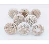 ETHNICITI 8 x Round Gold & White Handmade Geometric Ceramic Door Knobs Cupboards Drawers Cabinets Wardrobe Assorted Vintage Shabby Chic Kitchen Bedroom Living Room Furniture Dressers Pulls Handles