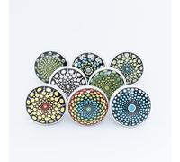 ETHNICITI 8 x Round Multicolour Bubbles Geometric Handmade Ceramic Door Knobs Cupboards Drawers Cabinets Wardrobe Assorted Vintage Shabby Chic Kitchen Bedroom Living Room Furniture Dresser Pull Handle