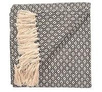 ETHNICITI Black Diamond Recycled Cotton Woven Throw Sofa Bedspread for Settee Armchair Fringe Blanket Picnic Mat - 130x180cm