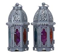 ETHNICITI Moroccan Tealight Candle Holder. 16cm Grey Indoor Outdoor Garden Hanging Turkish Lantern. Christmas Ramadan Wedding Housewarming Gift Parties Decoration - Pack of 2