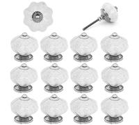 ETHNICITI Pack of 12 Pumpkin White Crackle 40mm Ceramic Door Knobs Vintage Shabby Chic, Wardrobe Cabinet Cupboard Drawer Interior Furniture Pulls Handles Bedroom Dresser Lounge Kitchen