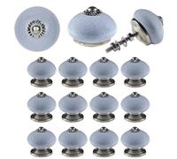 ETHNICITI Pack of 12 Round Grey Crackle 40mm Ceramic Door Knobs Vintage Shabby Chic, Wardrobe Cabinet Cupboard Drawer Interior Furniture Pulls Handles Bedroom Dresser Lounge Kitchen
