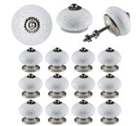 ETHNICITI Pack of 12 Round White Crackle 40mm Ceramic Door Knobs Vintage Shabby Chic, Wardrobe Cabinet Cupboard Drawer Interior Furniture Pulls Handles Bedroom Dresser Lounge Kitchen