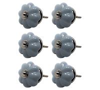 ETHNICITI Pack of 6 Pumpkin Shaped Grey Ceramic Knobs 40mm Vintage Shabby Chic, Wardrobe Cabinet Cupboard Drawer Interior Furniture Pulls Handles Bedroom Dresser Lounge Kitchen