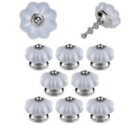 ETHNICITI Pack of 8 Pumpkin Shaped Blue Grey Ceramic Knobs 42mm Vintage Shabby Chic, Wardrobe Cabinet Cupboard Drawer Interior Furniture Pulls Handles Bedroom Dresser Lounge Kitchen