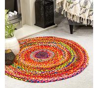 ETHNICITI Round Braided Multicolour Cotton Recycled Handwoven Boho Bohemian Reversible Stylish Area Rag Rug Mat Hallway Bedroom Lounge Living Dining Study Utility Room Pet Yoga High Traffic - 60cm/2ft