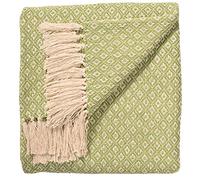 ETHNICITI Sage Green Diamond Recycled Cotton Woven Throw Sofa Bedspread for Settee Armchair Fringe Blanket Picnic Mat - 130x180cm
