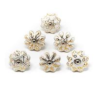ETHNICITI Set of 6 Pumpkin Flower Golden Hand-Painted Gold Ceramic Door Knobs Vintage Shabby Chic Cupboard Drawer Pull Handles