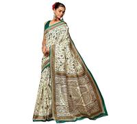 EthnicJunction Women's Art Silk Warli Print Saree With Blouse Piece, Rama, One Size