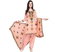 EthnicJunction Women's Chanderi Cotton Embroidered And Mirror Work Unstitched Salwar Suit Material, Misty Rose, Free Size, Misty Rose, One Size