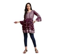 EthnicJunction Women's Georgette Chikankari Embroidered Short Kurti, Wine, XL