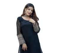 EthnicJunction Women's Georgette Sequin Lace Palazzo and Dupatta Kurta Set, Black/White, S