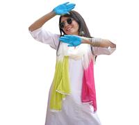 EthnicJunction Women's Rayon Holi Special Embroidery A-line Kurta Pant with Tie & Dye Dupatta Set, White, M