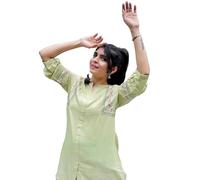 EthnicJunction Women's Viscose Rayon Embroidered A-line Short Kurti Summer Kurti | Short Kurti for Women | Top for Office | Women's Tunics Tops | Kurta Shirt Top | Regular Fit Top, Light Green, M