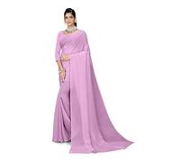 ETHNICMODE Indian Saree For Women Plain Zari Chiffon Light Weight Party Wear Light Purple Sari With Unstitched Blouse Piece-1241