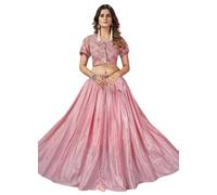 EthnicVibes Indo-Western Lehenga Choli & Top Art-Silk,Sequin-Work,Exclusively-Stitched CropTop fashion (M, XL), Pink Top & Lehenga, X-Large (42)