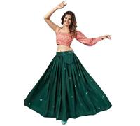 EthnicVibes Indo-Western Lehenga Choli & Top Art-Silk,Sequin-Work,Exclusively-Stitched CropTop fashion (M, XL), Pink & Green, Medium (38)