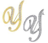 ETHOON 2 Pcs Letter Brooch Pins Initial Rhinestone Brooch for Women Corsage Crafts Gold Silver Y