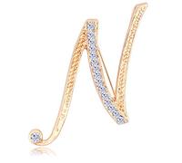 ETHOON Letter Brooch Pins Initial Rhinestone Brooch for Women Crafts Gold A-Z GR-N