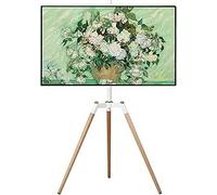 ETHU Easel TV Stand Tripod for 32-65" TV, 140° Swivel, 40kg Capacity | Height Adjustable Tripod TV Floor Stand, Corner Design TV Stand for Living Room and Bedroom, White and Oak