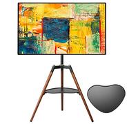 ETHU Easel TV Stand Tripod, Solid Beech Wood TV Floor Stand with Media Shelf for 32-65 inch TVs, Height Adjustable Display Stand with 140° Swivel, Universal Corner TV Stand for Living Room