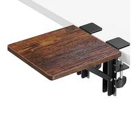 ETHU Foldable Desk Extender Tray, 23x24cm Ergonomic Armrest Support for Desk, Adjustable Computer Arm Wrist Rest with Clamp Mount for Home and Office Workspace, Walnut