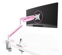 ETHU Gaming Monitor Arm for 17-42 Inch Screens up to 15kg, Full Motion Monitor Mount with Tilt Swivel and Rotation, Height Adjustable Monitors Arm Desk Mount with Two Types of Installation, White-Pink
