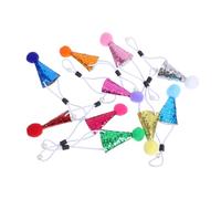 ETHZZLE 10pcs Mini Party Hats for Pets and Small PU Cone Shape with Colorful Pom Poms Stylish Birthday Decorations for Dogs Cats Stuffed Animals and Craft Figures