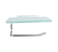 ETHZZLE 1pc Glass Toilet Paper Holder with Mobile Phone Stand Modern Bathroom Storage Rack Aluminum and Thick Glass Design Fits Roll Easy Installation for Use