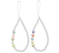 ETHZZLE 2Pcs Beaded Mobile Phone Lanyard with Pearl Heart Charm Cute Wrist Strap Pendant for Women Versatile Phone Hanging Accessory for Cellphones Bags and Key Chains