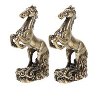 ETHZZLE 2pcs Brass Zodiac Horse Figurine Feng Shui Sculpture for Wealth and Success Compact Decorative Ornament for Desk Shelf Store Openings and Housewarmings
