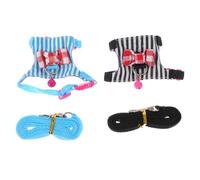 ETHZZLE 2pcs Small Adjustable Hamster Harness Set, Portable Decorative Rat Leash Comfortable Chest Strap, Blue and Black Stripe for Pet Rats and Small Rodents
