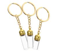 ETHZZLE 3Pcs Refillable Glass Wishing Bottle Keychains with Gold Acrylic Caps Tiny Decorative Jars for Essential Oils DIY Drift Bottles Perfume Pendant Charm