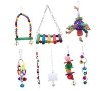 ETHZZLE 8Pcs Hanging Pet Bird for Parrots with Natural Wood Swing Bell Chew Cage Accessories for Care and Entertainment
