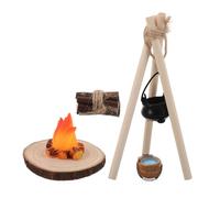ETHZZLE Miniature Fake Bonfire with Hanging Pot Handmade Campfire Decoration for Dollhouses Tabletop and Outdoor Scenes Compact Pretend Fire Flames Ornament for Creative Crafting and