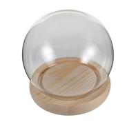 ETHZZLE Transparent Round Glass Cloche Display Dome with Wooden Base Protective Dustproof Cover for Eternal Flowers Mini Clay Figures and Desktop Ornaments Easy to Clean Decorative Glass