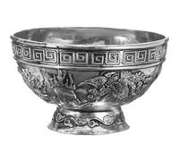 ETHZZLE Vintage Brass Dragon Phoenix Offering Bowl, Antique Style Sacrificial Vessel Miao Silver Engraving, Religious Adornment for Worship, Temple Rituals, and Home Decoration