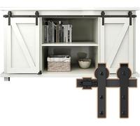 ETIASQSA 244cm/8FT Super Mini Sliding Barn Door Cabinet Hardware Kit for Double Door TV Stands Small Cabinets, J-Shaped Hanger