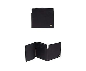 Etienne Aigner Black Leather Minimalist Money Clip Wallet for Adults, Accessory Enthusiasts