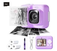 ETIKEZ Instant Print Camera for Kids, HD Digital Camera, Christmas Birthday Gifts for 4 5 6 7 8 9 10 Year Old Girls Boys, Portable Toy Printer with 32GB SD Card & 3 Rolls Printing Paper, Plum