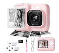 ETIKEZ Kids Camera, 1080P Instant Digital Print Camera for Kids, Christmas Birthday Gifts for 4 5 6 7 8 9 10 Year Old Girls Boys, Portable Toy with 1 Pack 32GB SD Card & 3 Pack Printing Paper, Pink