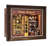 ETKVR Book Nook Kit, Picture Frame Booknook, Wall Mounted Miniature Dollhouse Kit, DIY 3D Wooden Puzzle for Home Bookshelf Decoration - Holiday Bookstore