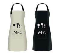 ETLEE Mr. & Mrs. Couple Aprons（2PCS ） Set Adjustable Kitchen Cooking Bib Apron Wedding Anniversary Engagement Bridal Shower Gift For Couples and Newlyweds (Beige)
