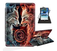 ETLKJVBL Amamzon Kindle Fire 7 Case, Two Wolves Facing 360 Degree Rotating Auto Sleep/Wake Exquisite Leather Case for Kindle Fire 7 9th/7th/5th Generation, 2019/2017/2015 Release