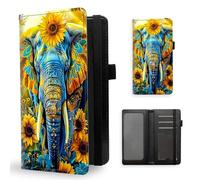 ETLKJVBL Checkbook Cover for Men and Women, RFID Blocking Checkbook Holder, Wallet, Stylish Leather Checkbook Covers for Personal Checkbook-7, Elephant with Sunflowers, Modern, elephant with