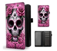 ETLKJVBL Checkbook Cover for Men Women RFID Blocking Checkbook Holder Wallet Stylish Leather Checkbook Covers for Personal Checkbook 10 Pink Roses and Skull Modern, Pink Roses and Skull, Modern
