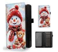 ETLKJVBL Checkbook Cover for Men & Women, Stylish Leather Checkbook Holder Wallet, Rfid Blocking Check Book Cover-28, Snowman with Teddy Bear, Contemporary