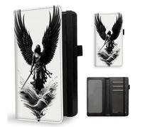 ETLKJVBL Checkbook Cover for Men & Women, Stylish Leather Checkbook Holder Wallet, Rfid Blocking Check Book Cover-20, Winged Figure with Sword in Waves, Contemporary
