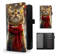 ETLKJVBL Checkbook Cover for Men & Women, Stylish Leather Checkbook Holder Wallet, Rfid Blocking Check Book Cover-42, Tabby Cat With Red Scarf In Snow, Contemporary